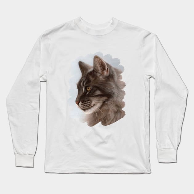 Maine Coon Painting Long Sleeve T-Shirt by rachelstribbling